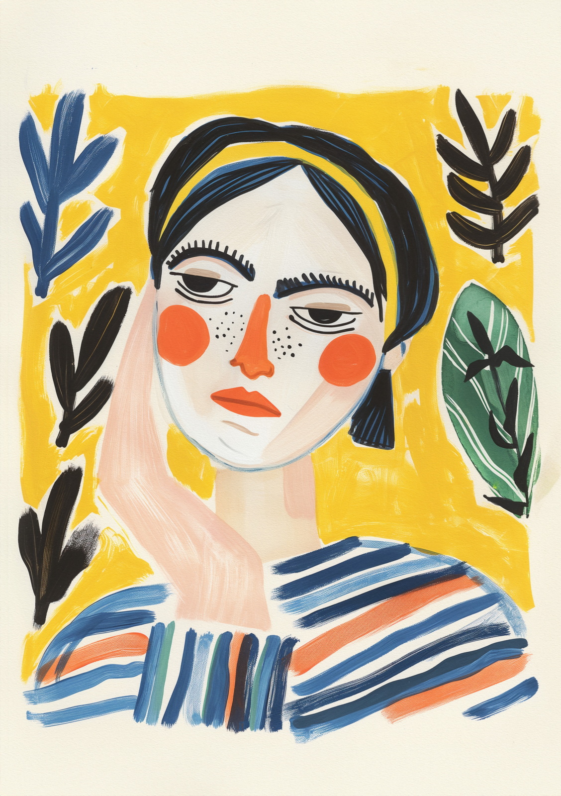 Nachdenkliche Frau im Gelb